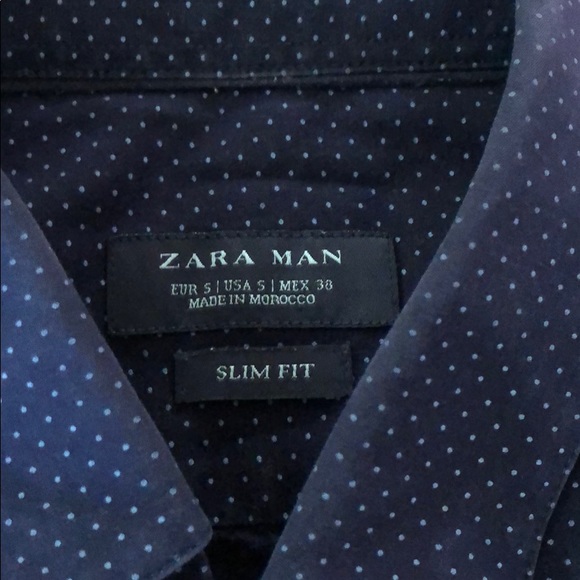 Zara man navy polka dot slim fit button down shirt - Picture 5 of 5